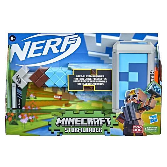 Nerf Minecraft - Martello lancia-dardi Stormlander, lancia 3 dardi, include 3 dardi originali Nerf Elite - 3