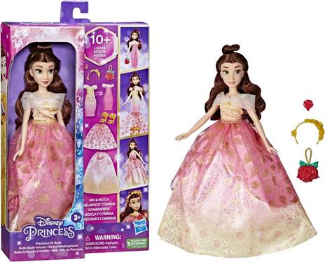Hasbro Disney Princess- Disney Principesse Life Belle, 10 Combinazioni di Tenuta, Giocattolo per Bambini dai 3 Anni in su