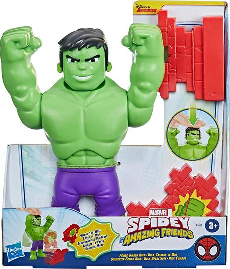 Hasbro Marvel Spidey e i Suoi Fantastici Amici - Hulk Spaccatutto, action figure da 25 cm e accessorio muro in mattoni - 2