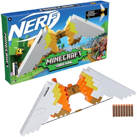 Nerf Minecraft - Sabrewing, arco motorizzato lancia i dardi, design ispirato al videogioco, include 8 dardi Nerf Elite