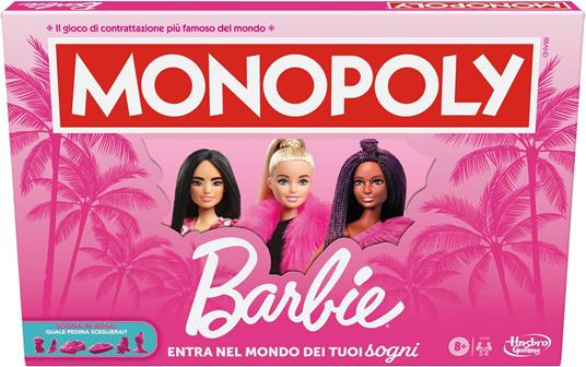 Monopoly: Barbie Edition, gioco da tavolo famiglie, per 2-6 giocatori, dagli 8 anni in su