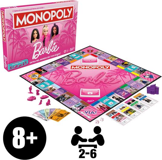 Monopoly: Barbie Edition, gioco da tavolo famiglie, per 2-6 giocatori, dagli 8 anni in su - 2