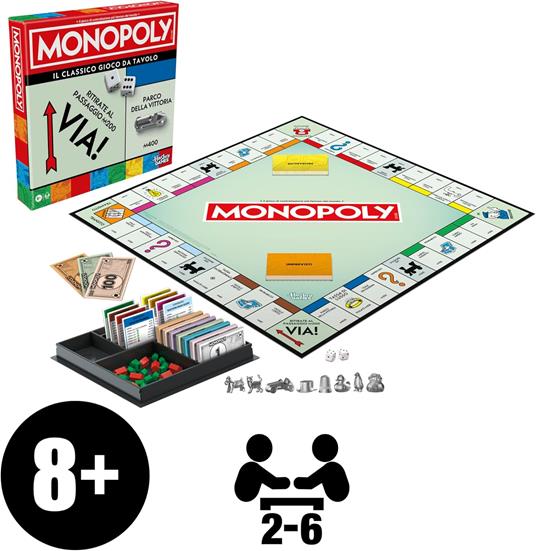Monopoly Gioco classico da tavolo con vaschetta-contenitore e pedine più grandi - Versione italiana - 2