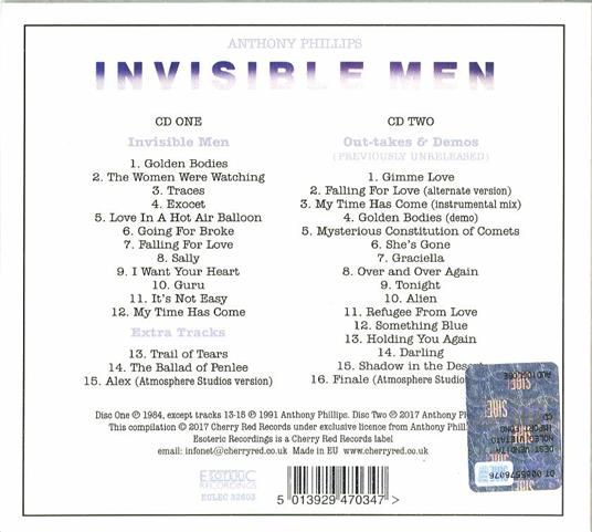 Invisible Men (Digipack Limited Edition + Bonus Track) - CD Audio di Anthony Phillips - 2