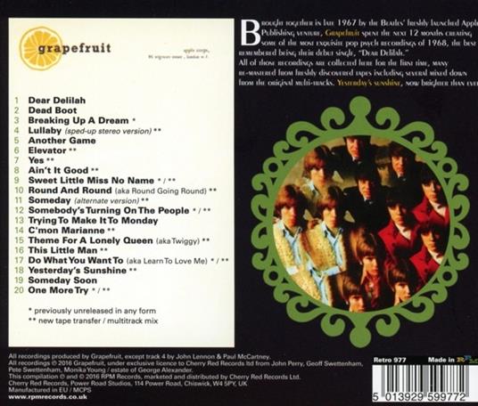 Yesterday's Sunshine. The Complete 1967-1968 London Sessions - CD Audio di Grapefruit - 2