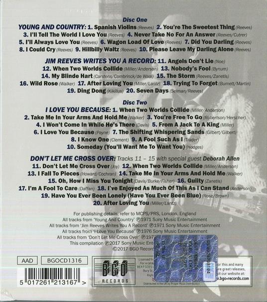 Young and Country - Writes You a Record - I Love You Because - Don't Let Me Crossover (Remastered) - CD Audio di Jim Reeves - 2