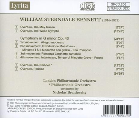 Sinfonia in Sol minore - Overtures - CD Audio di William Sterndale Bennett - 2