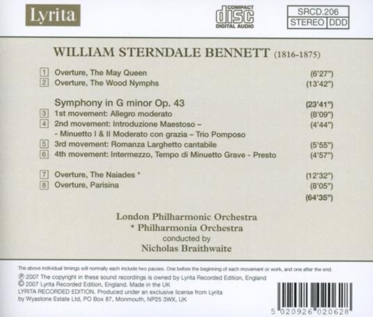 Sinfonia in Sol minore - Overtures - CD Audio di William Sterndale Bennett - 2