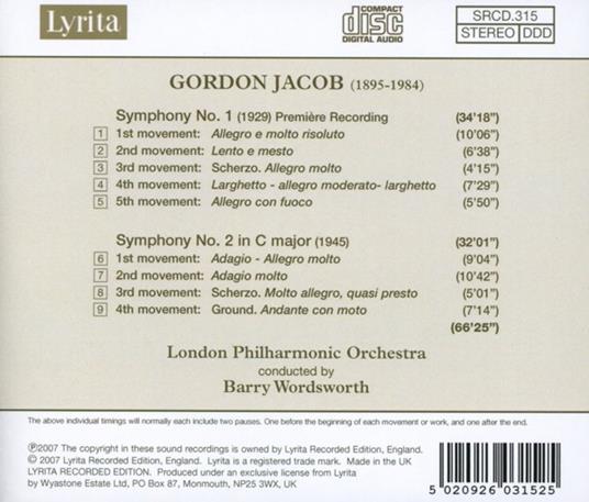 Sinfonie n.1, n.2 - CD Audio di Gordon Jacob - 2