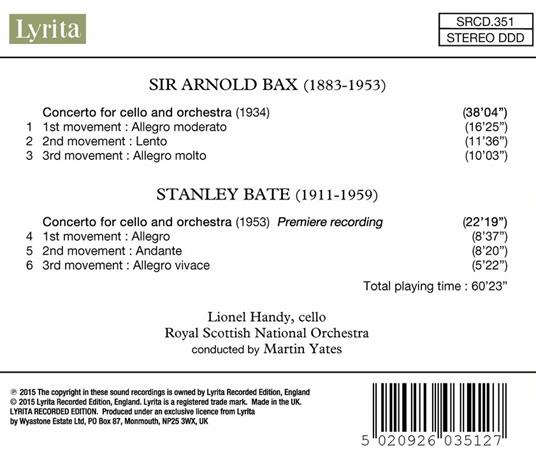 Concerto per violoncello - CD Audio di Arnold Bax,Stanley Bate,Royal Scottish National Orchestra - 2