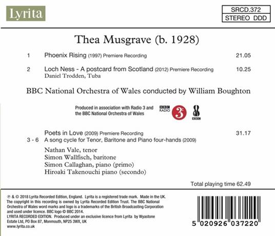 Phoenix Rising - CD Audio di Thea Musgrave - 2