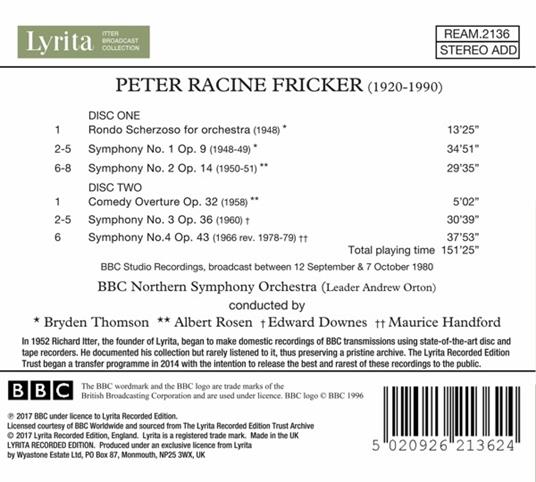 Symphonies 1-4 - CD Audio di Peter Racine Fricker - 2