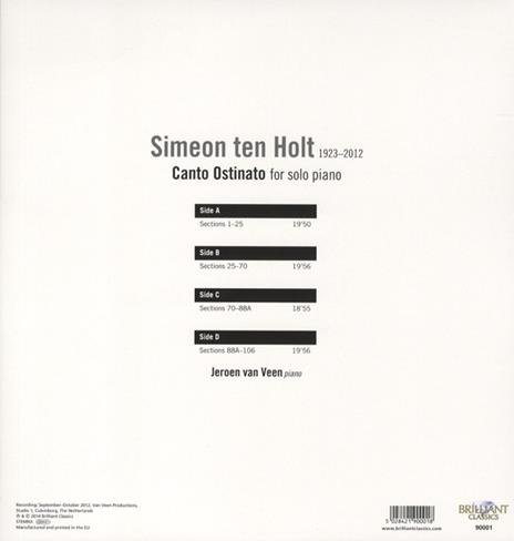 Canto ostinato (Trascrizioni per pianoforte solo) - Vinile LP di Simeon ten Holt,Jeroen van Veen - 2