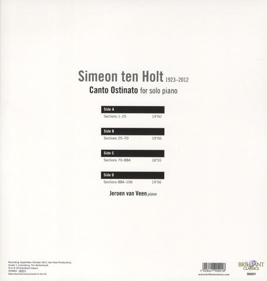 Canto ostinato (Trascrizioni per pianoforte solo) - Vinile LP di Simeon ten Holt,Jeroen van Veen - 2