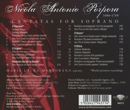 Il Vulcano. Cantate per soprano - CD Audio di Nicola Porpora - 2