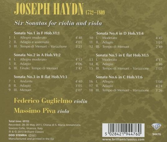 6 Sonate per violino e viola - CD Audio di Franz Joseph Haydn - 2