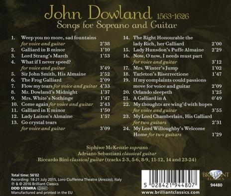 Songs per soprano e chitarra - CD Audio di John Dowland - 2