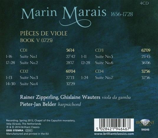 Pièces de viole libro V - CD Audio di Marin Marais - 2