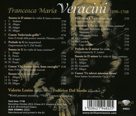 Sonate per Violino da Manoscritti Inediti - CD Audio di Francesco Maria Veracini - 2