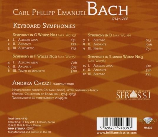 Sinfonie per clavicembalo - CD Audio di Carl Philipp Emanuel Bach - 2