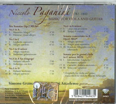 Opere per chitarra e viola - CD Audio di Niccolò Paganini,Luigi Attademo - 2