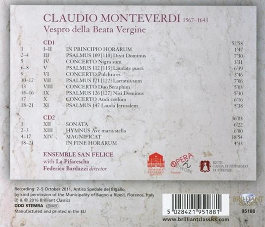 Vespro della Beata Vergine - CD Audio di Claudio Monteverdi - 2