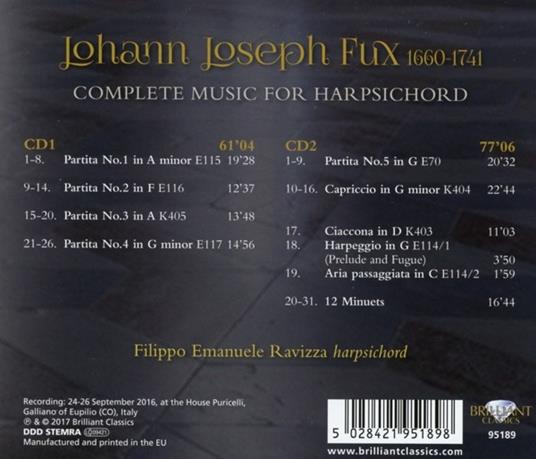 Opere per Clavicembalo - CD Audio di Johann Joseph Fux - 2