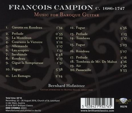 Musica per chitarra barocca - CD Audio di François Campion,Bernhard Hofstötter - 2