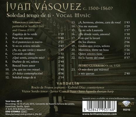 Soledad tengo de ti. Musica vocale - CD Audio di Juan Vasquez - 2
