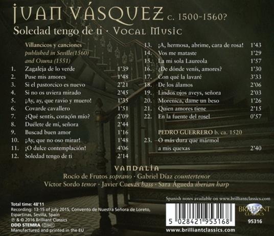 Soledad tengo de ti. Musica vocale - CD Audio di Juan Vasquez - 2