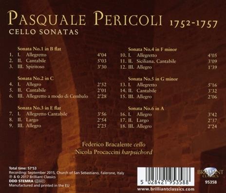 Sonate per violoncello n.1, n.2, n.3, n.4, n.5, n.6 - CD Audio di Pericoli Pasquale,Nicola Procaccini - 2