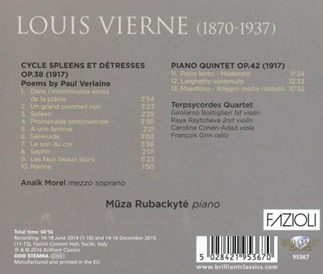 Spleens et détresses op.38 - Quintetto con pianoforte op.42 - CD Audio di Louis Vierne - 2