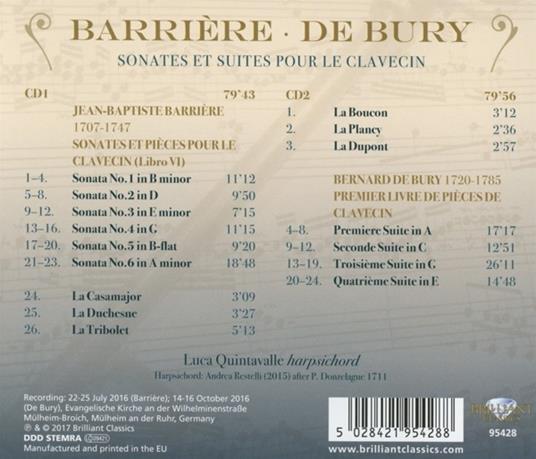 Sonate e pezzi per clavicembalo - CD Audio di Jean Barrière,Luca Quintavalle - 2