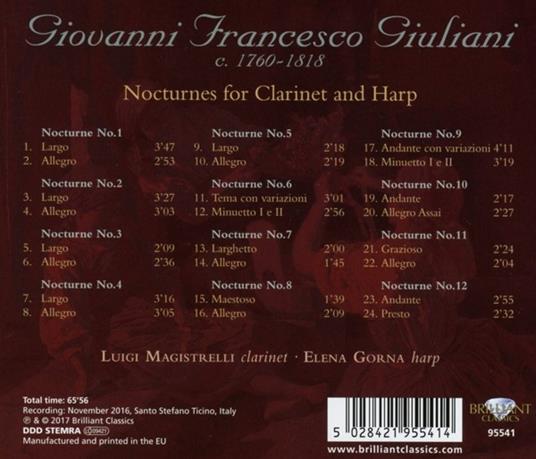 12 notturni per clarinetto e arpa - CD Audio di Mauro Giuliani,Luigi Magistrelli,Elena Gorna - 2