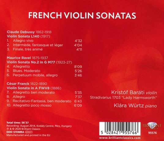 Sonate per violino francesi - CD Audio di Claude Debussy,Maurice Ravel,César Franck,Klara Würtz,Kristof Barati - 2