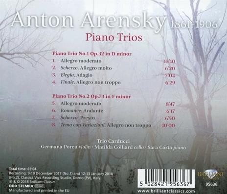 Trii con Pianoforte - CD Audio di Anton Arensky,Trio Carducci - 2
