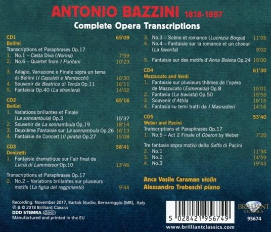 Musica completa. Trascrizioni per violino e pianoforte - CD Audio di Antonio Bazzini - 2