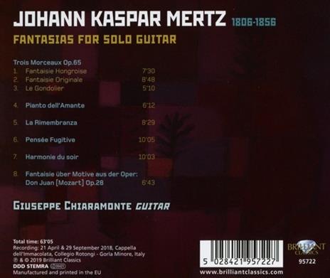 Fantasias for Solo Guitar - CD Audio di Johann Kaspar Mertz,Giuseppe Chiaramonte - 2