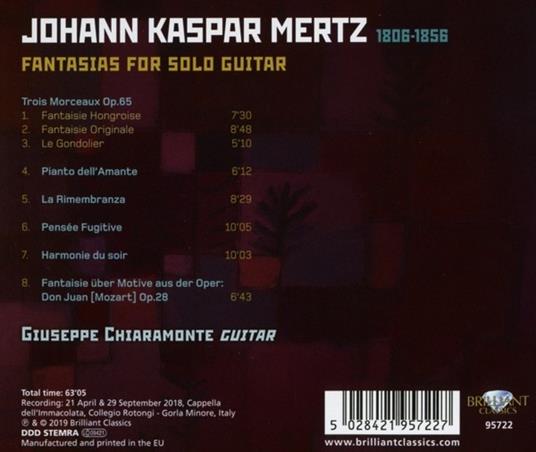 Fantasias for Solo Guitar - CD Audio di Johann Kaspar Mertz,Giuseppe Chiaramonte - 2