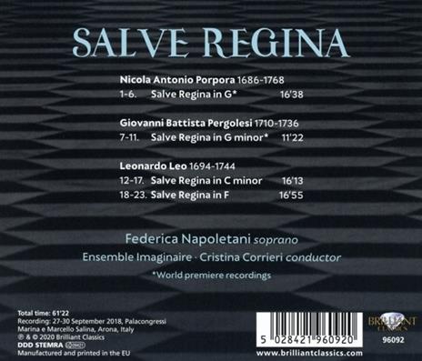 Salve Regina - CD Audio di Giovanni Battista Pergolesi,Leonardo Leo,Nicola Porpora,Federica Napoletani - 2