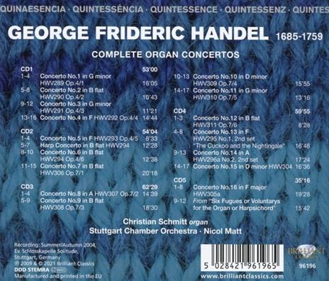 Complete Organ Concertos - "Quintessence" - CD Audio di Georg Friedrich Händel,Nicol Matt - 2