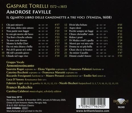 Amorose Faville. Il quarto libro delle canzonette a tre voci - CD Audio di Armoniosoincanto,Gaspare Torelli - 2