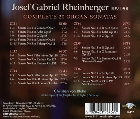 Complete 20 Organ Sonatas - CD Audio di Joseph Gabriel Rheinberger,Christian von Blohn - 2