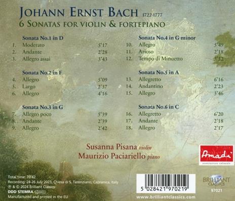 6 Sonatas For Violin & Fortepiano - CD Audio di Johann Ernst Bach - 2