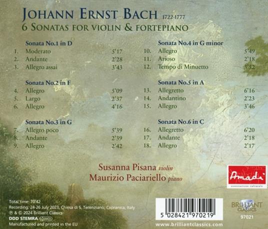 6 Sonatas For Violin & Fortepiano - CD Audio di Johann Ernst Bach - 2