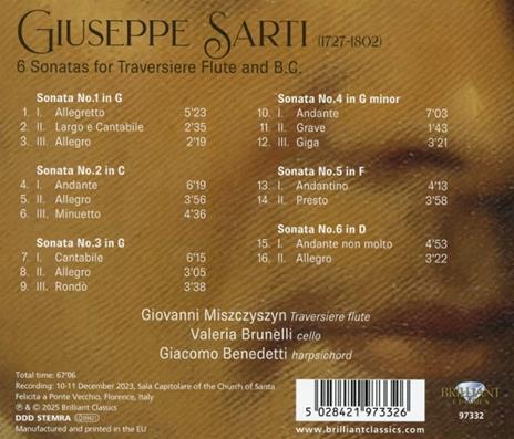 6 Sonatas For Traversiere Flute And B.C. - CD Audio di Giuseppe Sarti - 2