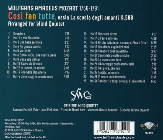 Così Fan Tutte. Arranged For Wind Quintet - CD Audio di Wolfgang Amadeus Mozart - 2