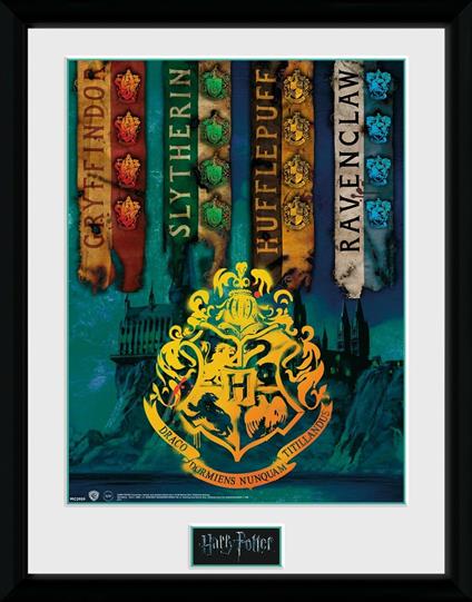 Stampa In Cornice 30x40cm Harry Potter. House Flags