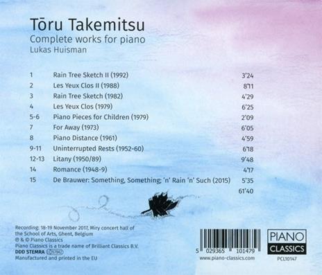 Musica completa per pianoforte - CD Audio di Toru Takemitsu,Lukas Huisman - 2