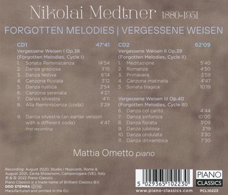 Forgotten Melodies - Vergessene Weisen - CD Audio di Nikolaj Medtner,Mattia Ometto - 2